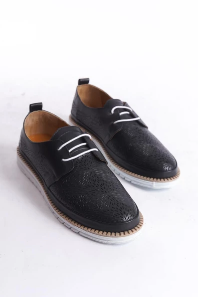 Kadın Hakiki Deri Bağcıklı Günlük Ayakkabı Kaymaz Tırtık Taban Tam Kalıp Kadın Ayakkabı - Resim 4