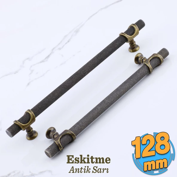 Arsin Eskitme Antik Sarı Metal Kulp 128 mm - 12.8 cm Mobilya Mutfak Dolabı Dolap Kulpları Kulbu