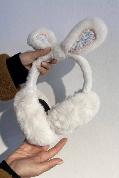 Beyaz Renk Kulak Figürlü Peluş Kulaklık - 2