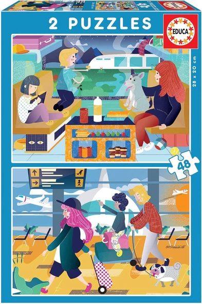 Educa Ahşap Puzzle 2X48 Havaalanı ve Tren 18604