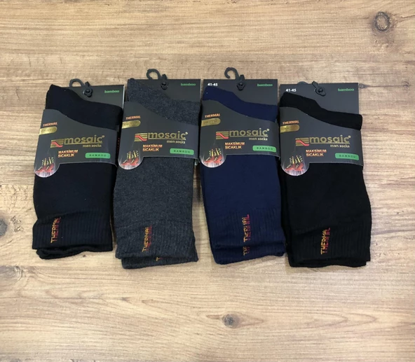 4 Lü Mosaic Punto Erkek Bambu Kışlık Termal Havlu Çorap Parfümlü 41 - 45 No - 4