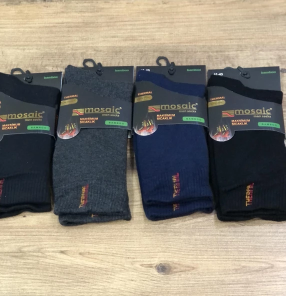 4 Lü Mosaic Punto Erkek Bambu Kışlık Termal Havlu Çorap Parfümlü 41 - 45 No - 3