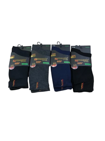 4 Lü Mosaic Punto Erkek Bambu Kışlık Termal Havlu Çorap Parfümlü 41 - 45 No - 5