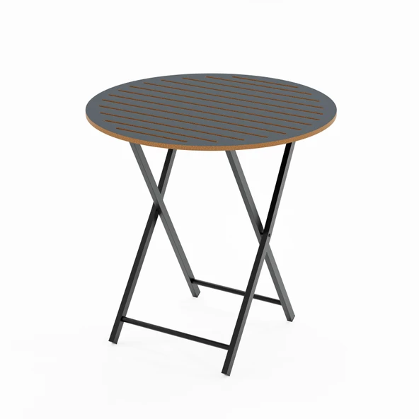 Eportatif Katlanır 4 Kişilik Yuvarlak Bahçe Masası Bistro Masa 70x70 Füme 1508