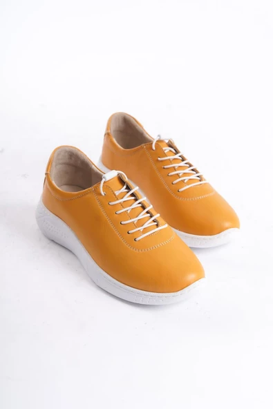 Kadın Hakiki Deri Kalın Taban Günlük Spor Ayakkabı Sneaker Bağcıklı Rahat Taban Ayakkabı - 4