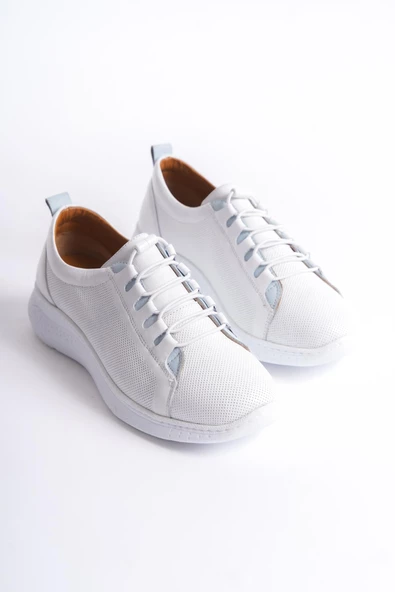 Kadın Hakiki Deri Kalın Taban Günlük Spor Ayakkabı Sneaker Bağcıklı Rahat Taban Ayakkabı - 8