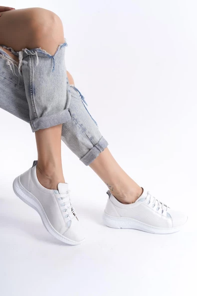 Kadın Hakiki Deri Kalın Taban Günlük Spor Ayakkabı Sneaker Bağcıklı Rahat Taban Ayakkabı - 5