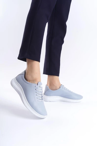 Kadın Hakiki Deri Kalın Taban Günlük Spor Ayakkabı Sneaker Bağcıklı Rahat Taban Ayakkabı - 9