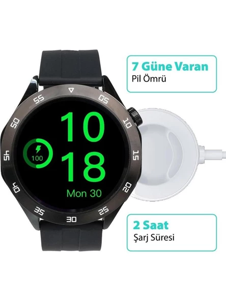 Logia HT04 Akıllı Saat 46 mm Siyah Silikon Kordon Çinko Alaşım Kasa - 4