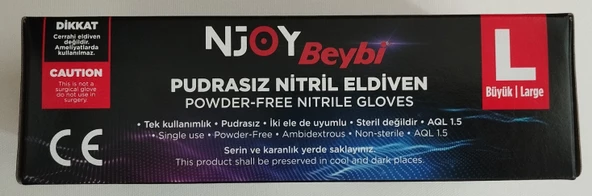 NJOY Beybi Pudrasız Nitril Eldiven Siyah L - 2