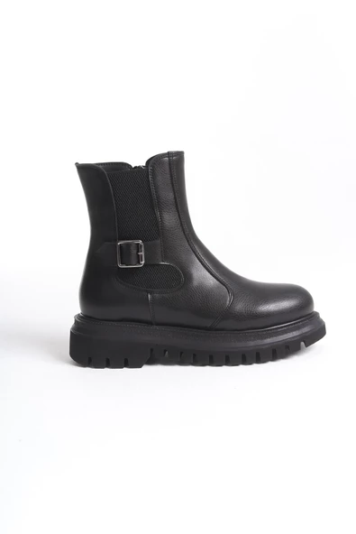 Remba Siyah Kalın Tabanlı Fermurlı Lastikli Tokalı Günlük Rahat Bot - 4