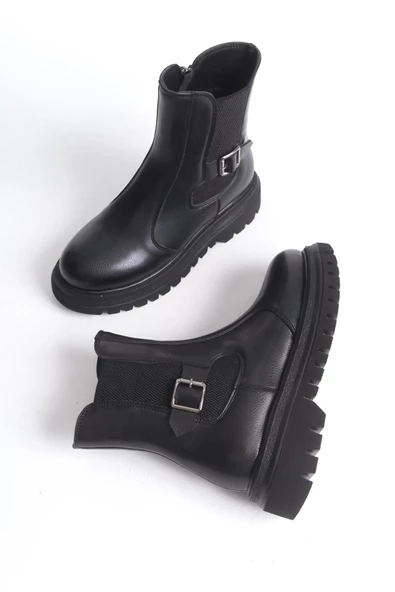 Remba Siyah Kalın Tabanlı Fermurlı Lastikli Tokalı Günlük Rahat Bot - 2