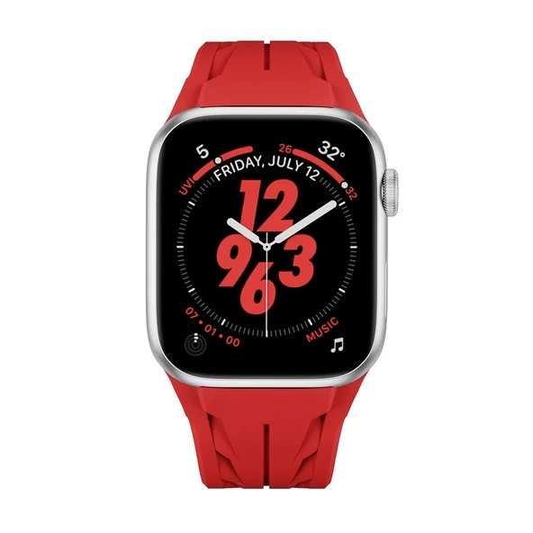 Apple Watch 7 45 mm Uyumlu KRD-127 Metal Tokalı Silikon Kordon - 10