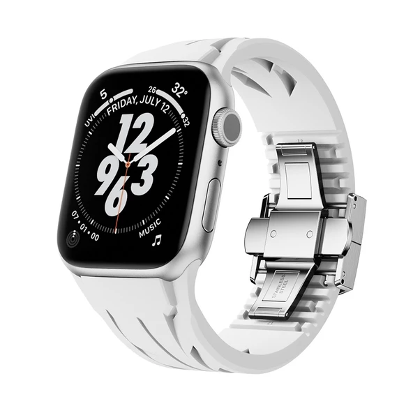 Apple Watch 7 45 mm Uyumlu KRD-127 Metal Tokalı Silikon Kordon