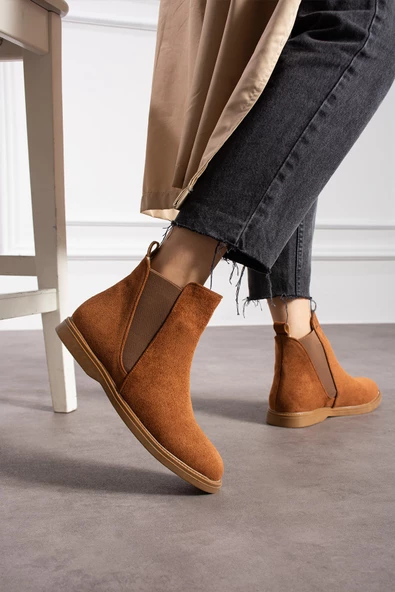 Albishoes Kadın Sıcak Astar Kaymaz Taban Süet Rahat Lastikli Kolay Giyim Casual Kadın Süet Bot - 3