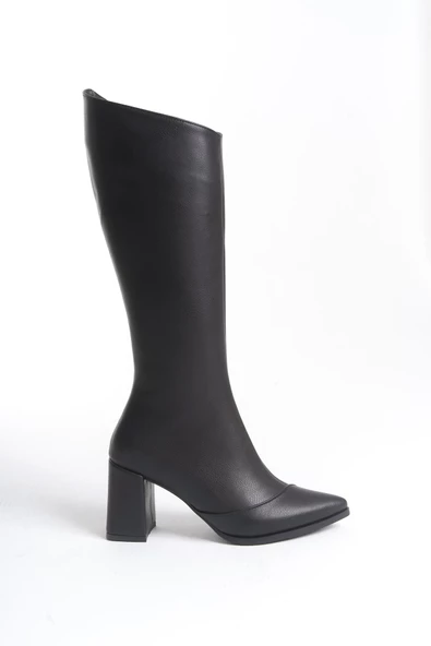 Across Siyah Kalın Topuklu Sivri  Burun Çizme - 2
