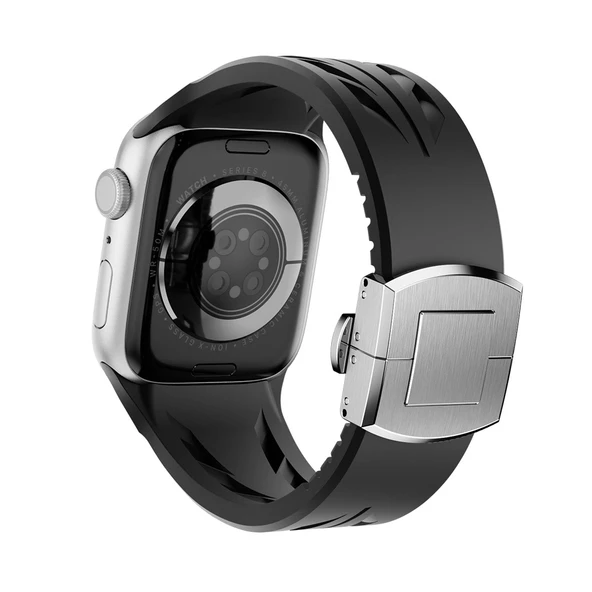Apple Watch 44mm Uyumlu KRD-127 Metal Tokalı Silikon Kordon - Resim 3
