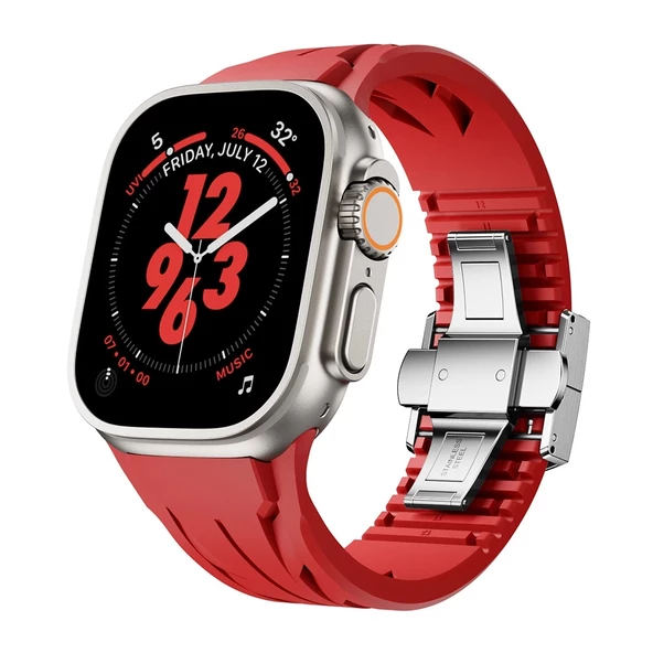 Apple Watch Ultra 49mm Uyumlu KRD-127 Metal Tokalı Silikon Kordon