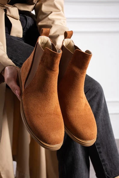 Albishoes Kadın Sıcak Astar Kaymaz Taban Süet Rahat Lastikli Kolay Giyim Casual Kadın Süet Bot - 4