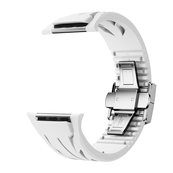 Apple Watch 44mm Uyumlu KRD-127 Metal Tokalı Silikon Kordon - Resim 7