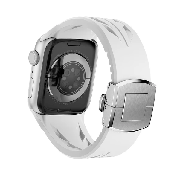 Apple Watch 7 45 mm Uyumlu KRD-127 Metal Tokalı Silikon Kordon - 4
