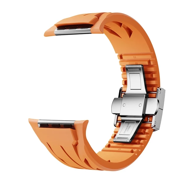 Apple Watch 7 45 mm Uyumlu KRD-127 Metal Tokalı Silikon Kordon - 7