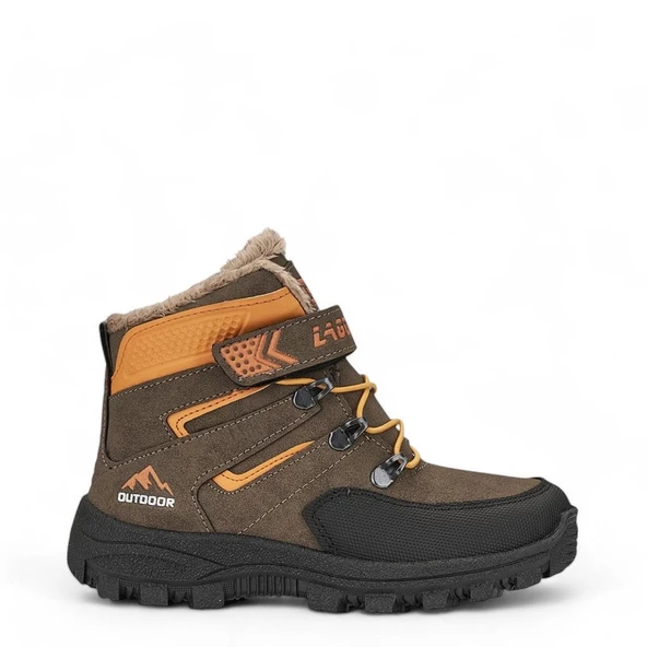 Albishoes Erkek Çocuk Kürklü Cırt Cırtlı Soğuk Geçirmez Kışlık Outdoor Trekking Çocuk Bot (26-35)