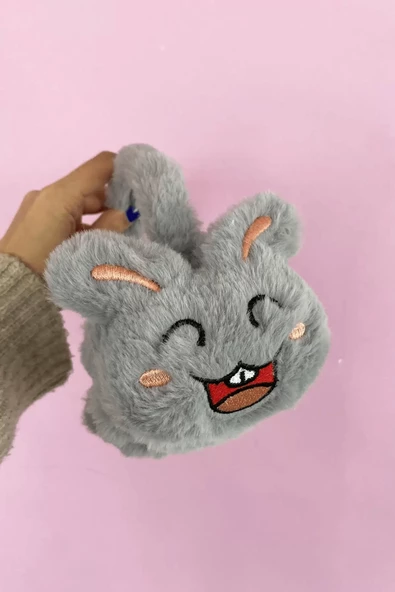Gri Renk Tavşan Detaylı Peluş Kulaklık - 2