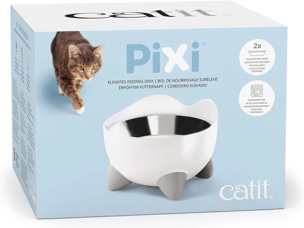 Catit PIXI Yükseltilmiş Besleme Tabağı, Bıyık Stressiz Yiyecek ve Su Kedi Kasesi Beyaz - 3