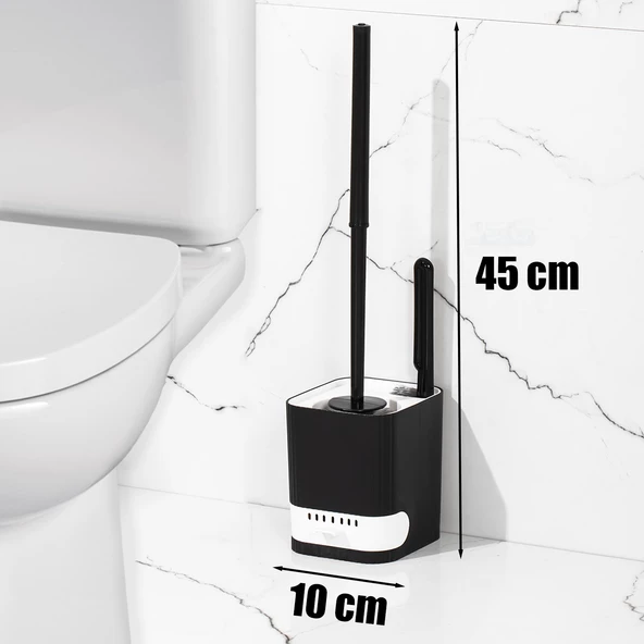Porsima 2038 Pratik Temizlik Tuvalet Fırçalığı Banyo Tuvalet Fırçası Wc  Klozet Fırçası - Siyah Beyaz - Resim 4
