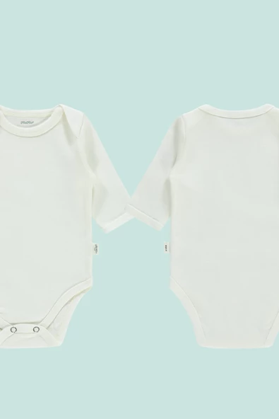 Uzun Kollu Düz Badisi 4lü Paket İnce Terletmeyen Atlet Kumaşından Alttan Çıtçıtlı Bebek Zıbını - Resim 8