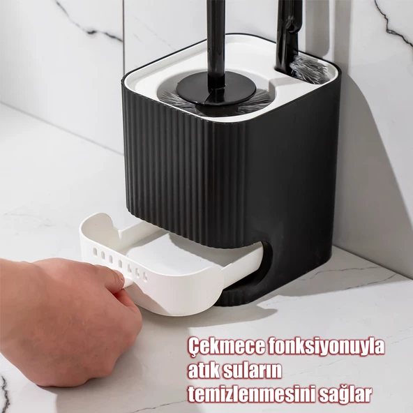 Porsima 2038 Pratik Temizlik Tuvalet Fırçalığı Banyo Tuvalet Fırçası Wc  Klozet Fırçası - Siyah Beyaz - Resim 3