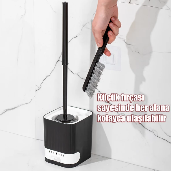Porsima 2038 Pratik Temizlik Tuvalet Fırçalığı Banyo Tuvalet Fırçası Wc  Klozet Fırçası - Siyah Beyaz - Resim 6