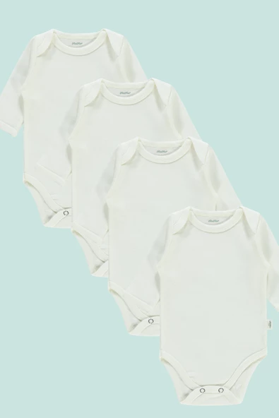 Uzun Kollu Düz Badisi 4lü Paket İnce Terletmeyen Atlet Kumaşından Alttan Çıtçıtlı Bebek Zıbını - Resim 6