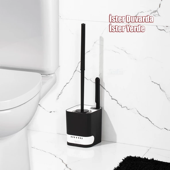 Porsima 2038 Pratik Temizlik Tuvalet Fırçalığı Banyo Tuvalet Fırçası Wc  Klozet Fırçası - Siyah Beyaz - Resim 7