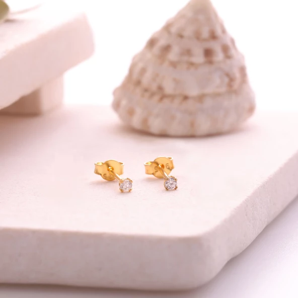 925 Ayar Gümüş Minimal Tektaş Küpe- ÇAP:2,5 mm