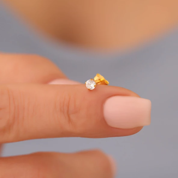 925 Ayar Gümüş Minimal Tektaş Küpe- ÇAP:2,5 mm - 3
