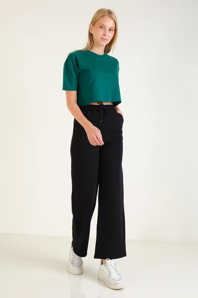 Kadın 3 İp Şardonlu Eşofman Altı Siyah - 2