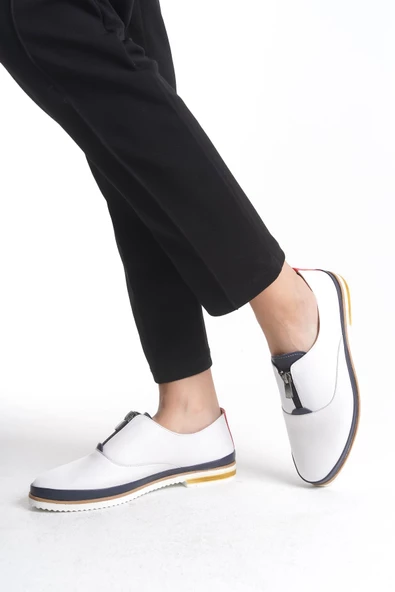 Kadın Hakiki Deri Önü Fermuarlı Günlük Ayakkabı Düz Taban Tam Kalıp Casual Ayakkabı - Resim 11