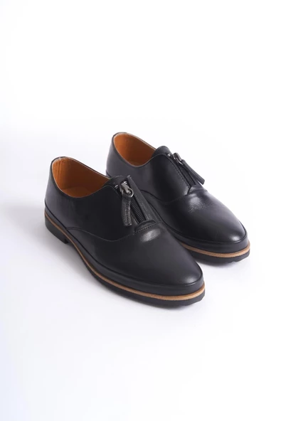 Kadın Hakiki Deri Önü Fermuarlı Günlük Ayakkabı Düz Taban Tam Kalıp Casual Ayakkabı - Resim 8