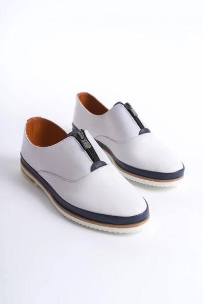 Kadın Hakiki Deri Önü Fermuarlı Günlük Ayakkabı Düz Taban Tam Kalıp Casual Ayakkabı - Resim 12