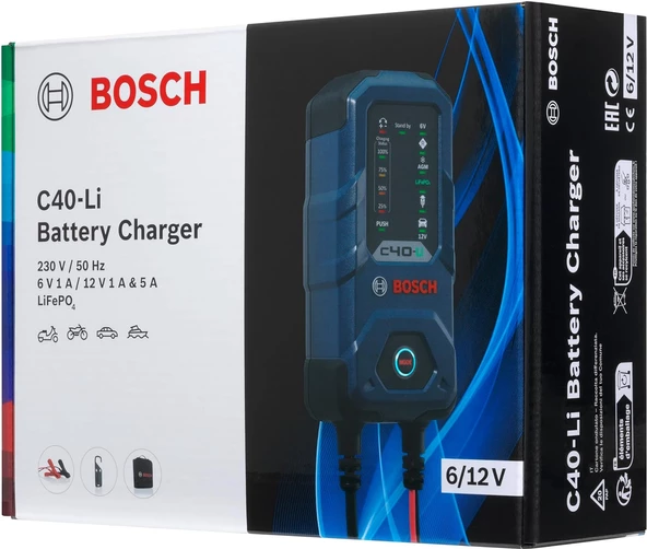 Bosch C40 Li Akü Şarj Cihazı 6/12V 5Amper IP65 -Yeni Jenerasyon Bosch 0189921040 (Lityum iyon LiFePO Aküleri Şarj Eder) - 2
