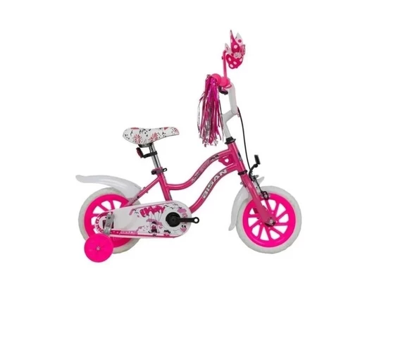 BİSAN HAPPY KIZ ÇOCUK BİSİKLETİ 21CM V 12 JANT METALİK PEMBE KIRMIZI