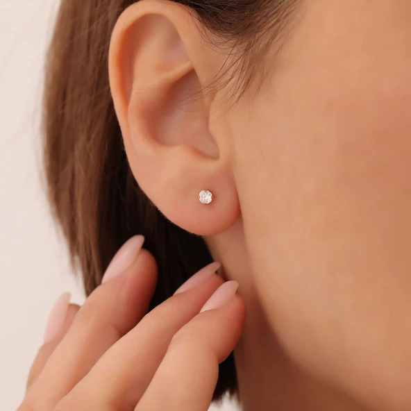 925 Ayar Gümüş Minimal Tektaş Küpe- ÇAP:3,25 mm - 3