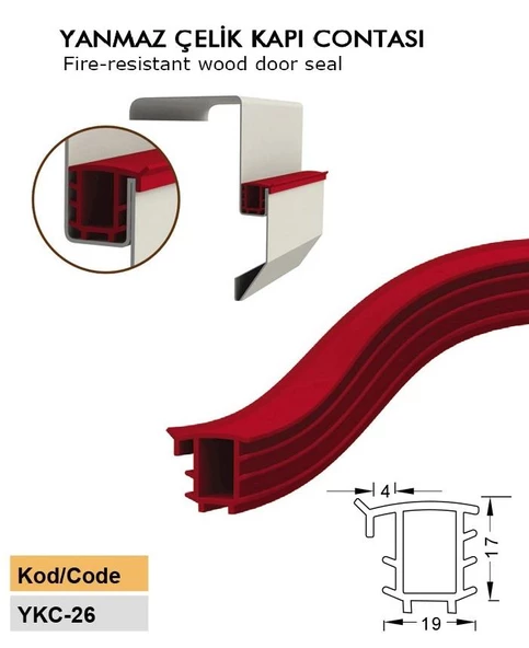 Contacall Alev Önleyici Yangın Kapısı Fitili Yangın Contası 6 Metre Kırmızı YKC-26 - 6