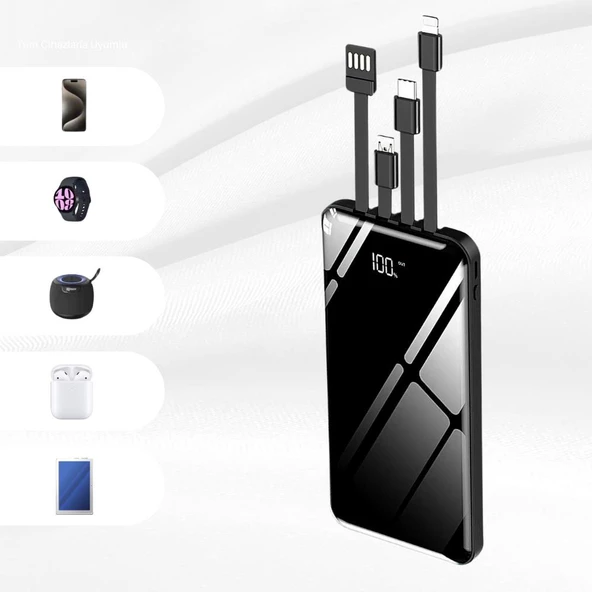 Hakopro 10.000 Mah Dahili Çoklu Kablolu Dijital Göstergeli Taşınabilir Powerbank Siyah PB-101 - 4