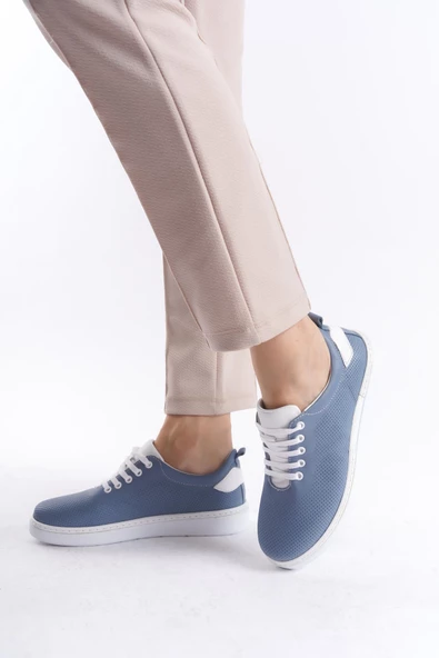 Kadın Hakiki Deri Günlük Rahat Taban Ayakkabı Bağcıklı Çift Renk Düz Taban Ayakkabı - Resim 3