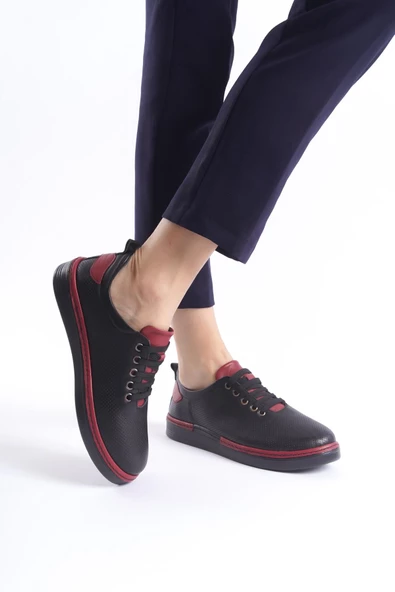 Kadın Hakiki Deri Günlük Rahat Taban Ayakkabı Bağcıklı Çift Renk Düz Taban Ayakkabı - Resim 7