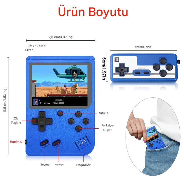 Uzaktan Kumandalı Taşınabilir Video Oyun Konsolu, 400 Klasik Oyun TV'li Retro Mini Oyun - 3