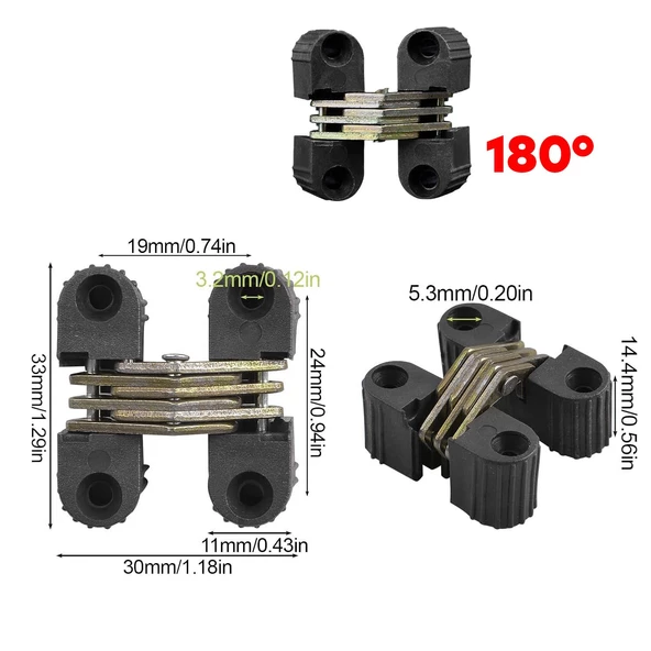Siyah Gizli Gömme Plastik Menteşe 2 Adet Dolap Kapak Mobilya Katlanır Masa Menteşesi Sol Sağ Uyumlu - 2